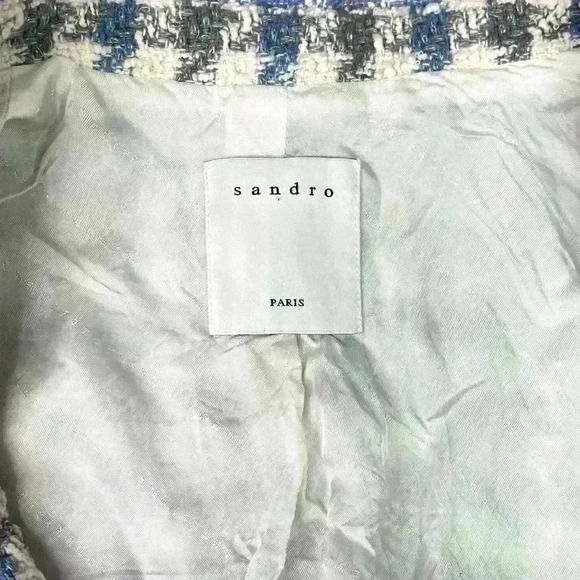 Sandro Paris Caliana Tweed Jacket Blazer Blue Size 12 - Picture 7 of 10